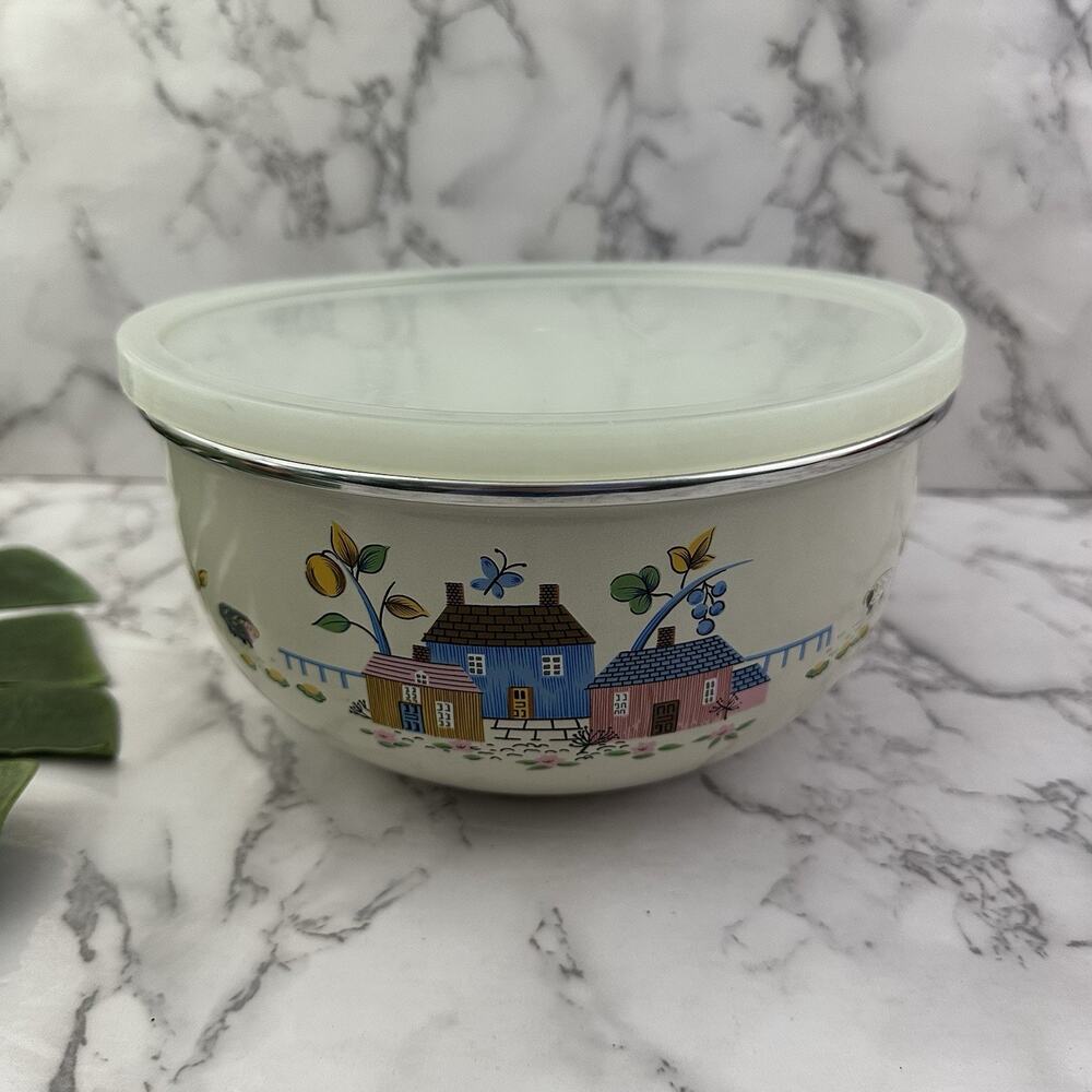 International Heartland Vintage Enamelware Nesting Bowls With Lids Mixing 6 pc